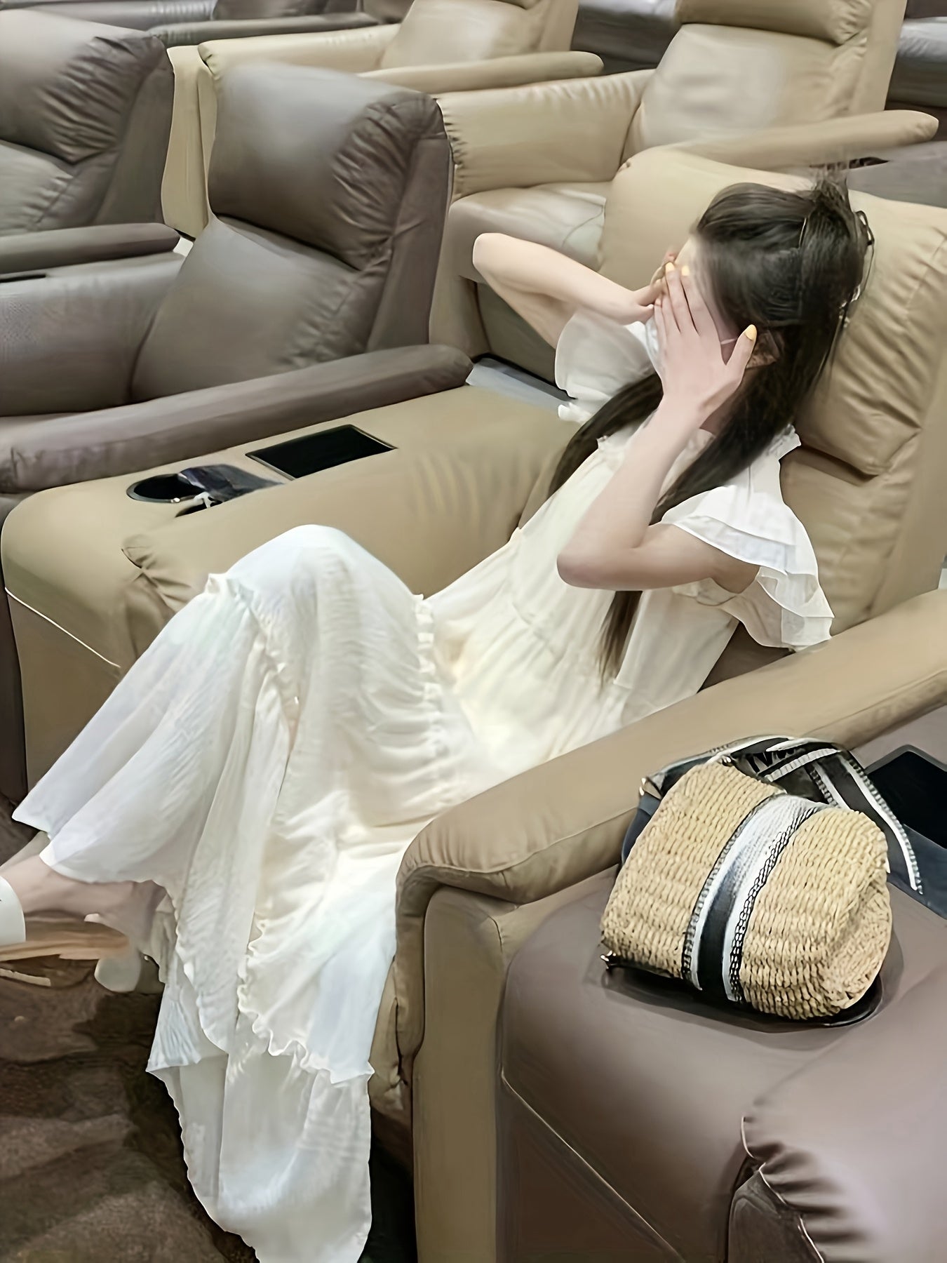 Women's Maxi Dress Summer 2025 French Style Loose Fit Bubble Skirt Flutter Sleeves Polyester