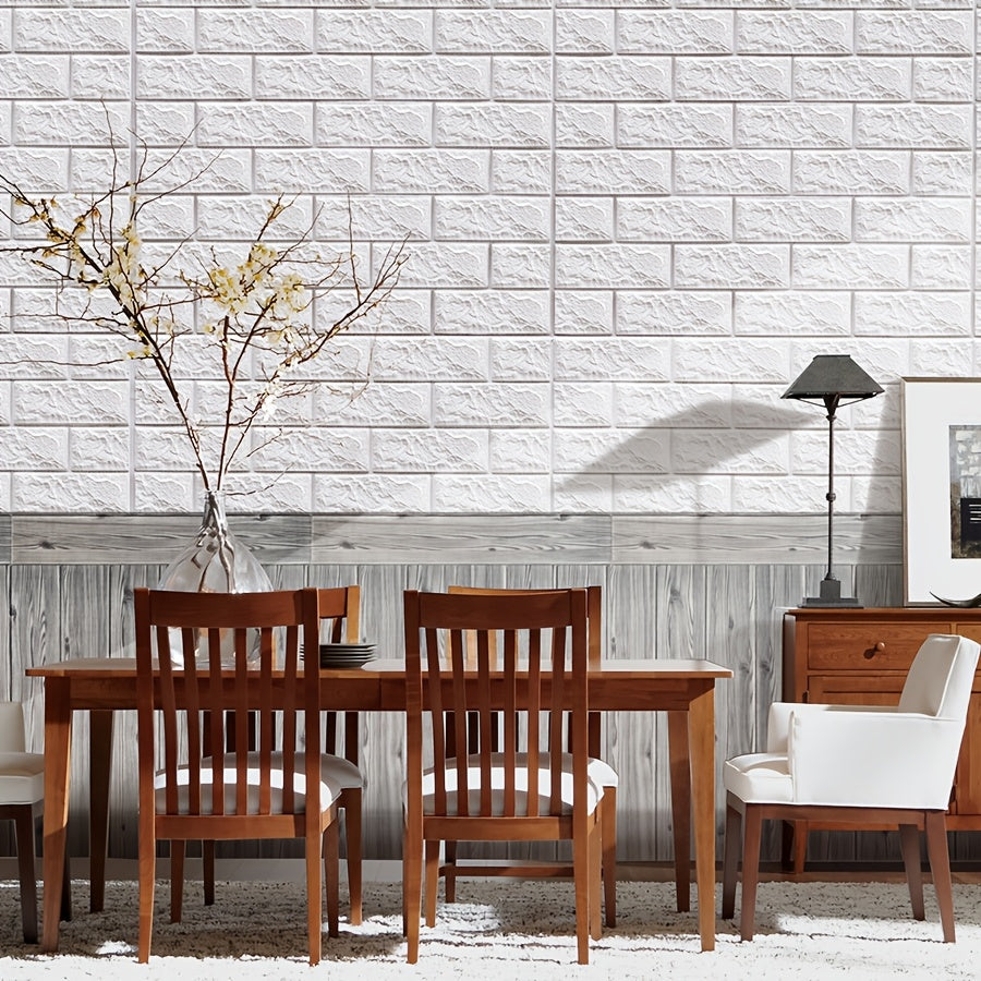 10pcs Wood Grain Self-Adhesive Wall Stickers 35x35cm Rectangular Cabin Style Decor