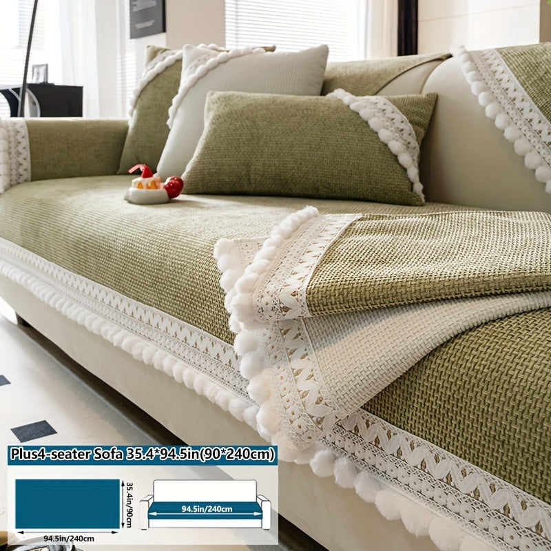 Boho Style Sofa Cover Pet-Friendly Machine Washable Short Plush Anti-Slip Fits Armchair to Sectional