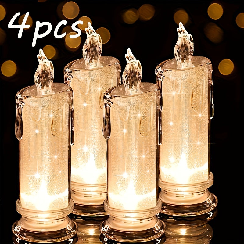 4pcs LED Flameless 3D Column Candles Battery Operated for Festive Decor