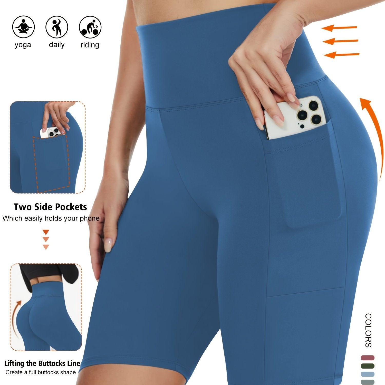 Pantalones cortos de tiro alto con elastano y bolsillos para mujer talla grande para verano