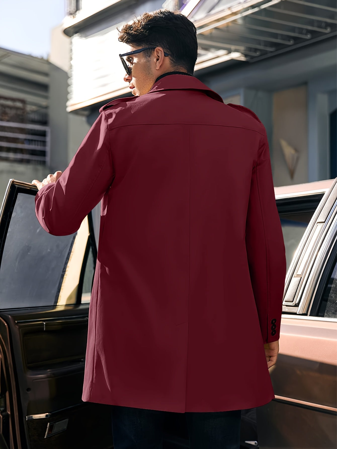 Men's Plus Size Trench Coat Casual Solid Color Fall Spring Double-Breasted Lapel