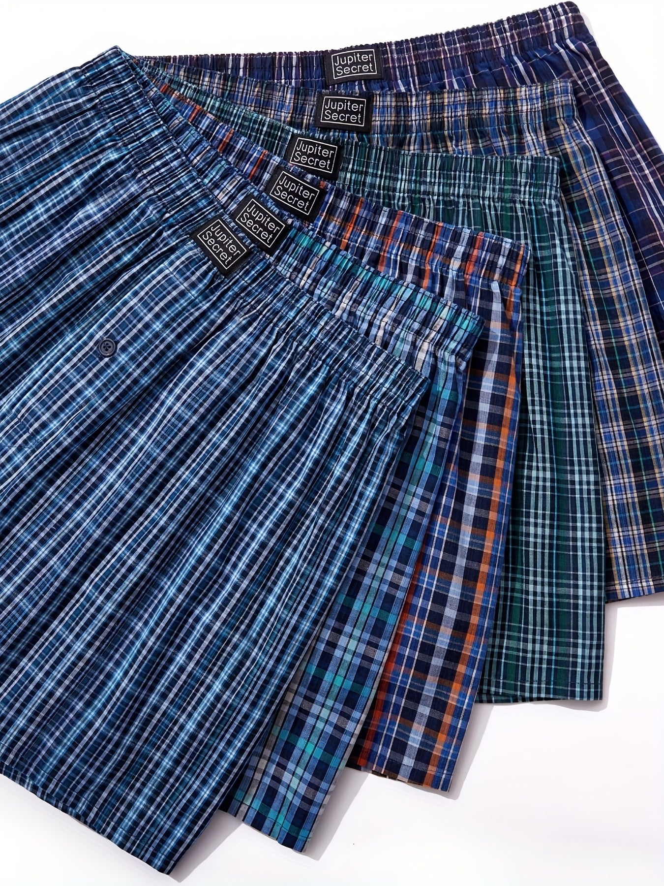 Men's 6-Pack Plaid Cotton Boxer Shorts Elastic Waist Loose Fit Casual Woven Fabric