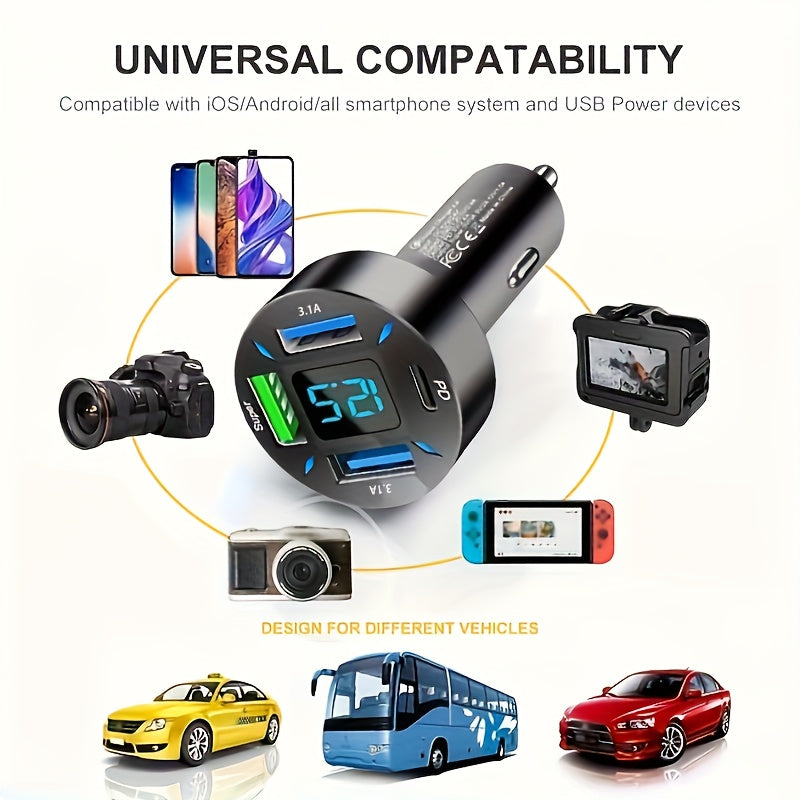 Universal Car Charger 4-Port Fast Charging USB PD 12V Adapter