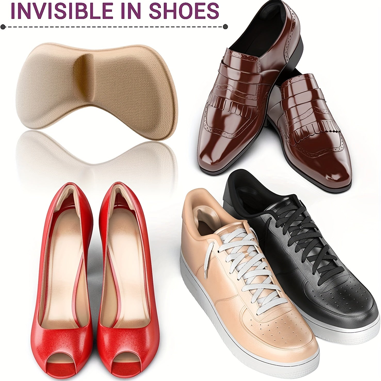 Unisex Soft Heel Pads Self-Adhesive Cushion Inserts for Shoes Black Nude
