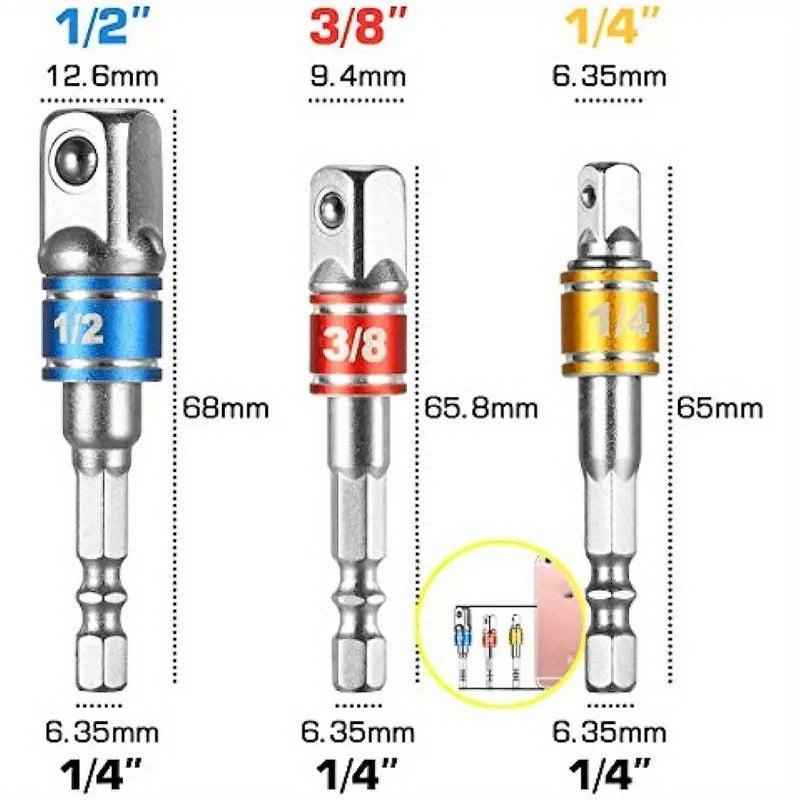 3-Piece Impact Socket Adapter Set, Color Coded, Alloy Construction