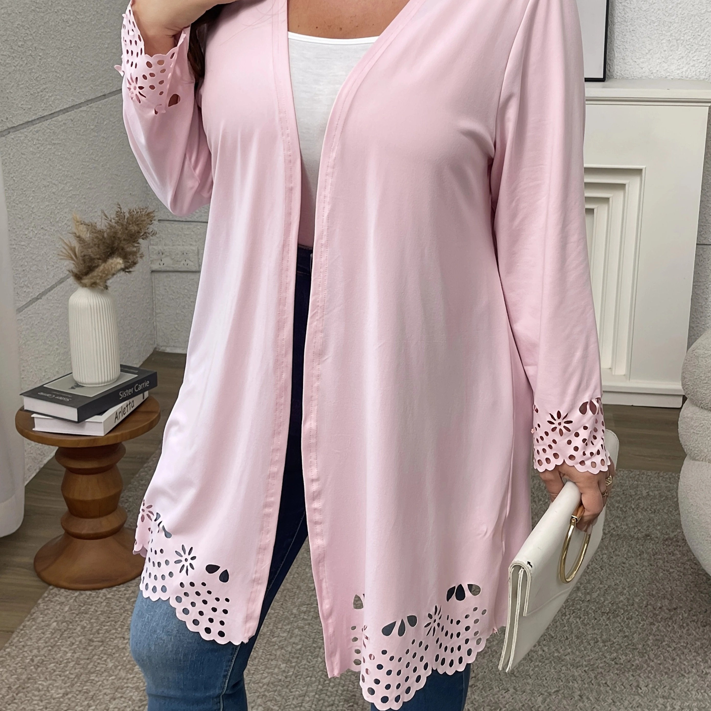 Women's Machine Washable Cardigan in Solid Color with High Stretch Knit Fabric for Fall and Winter