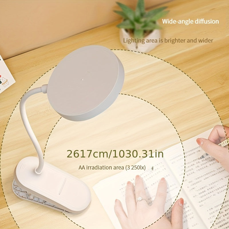 Adjustable Brightness Clip-On LED Desk Lamp with Touch Control and USB Charging for Reading and Studying