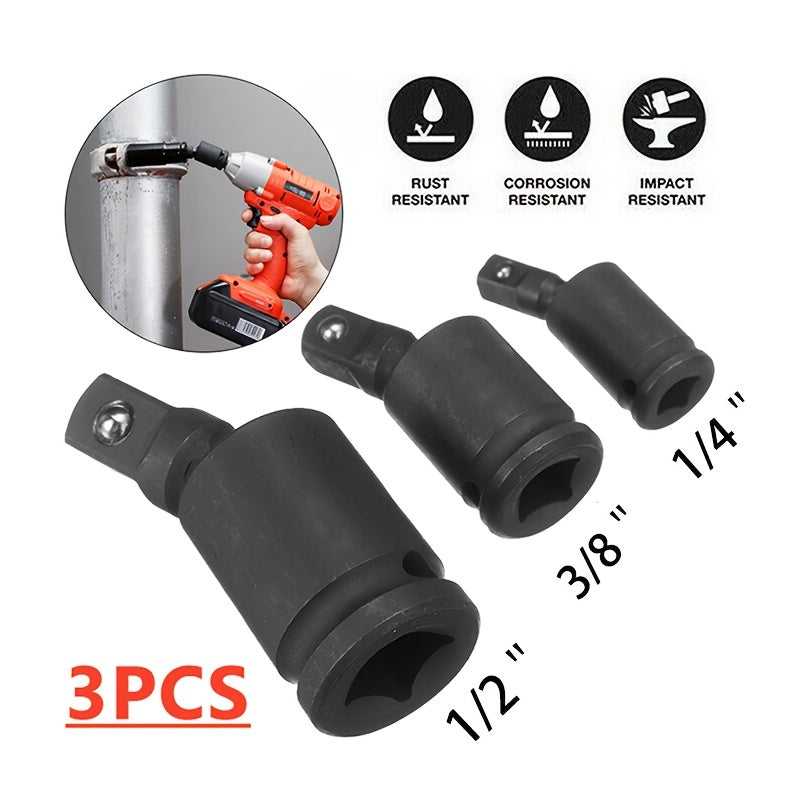 Universal Joint Socket Set 3 Pcs Steel 360° Swivel Impact Wobble Extension