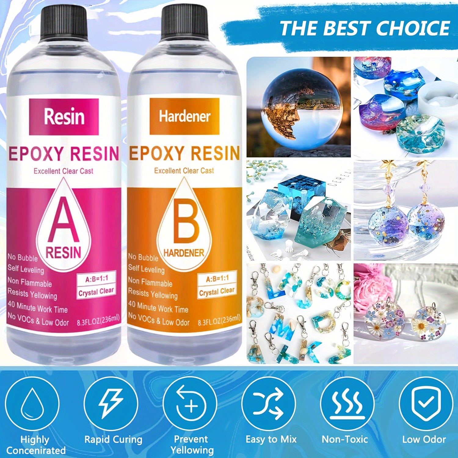 Beginner Epoxy Resin Kit with 512ml Clear Casting Resin and Colorful Glitter