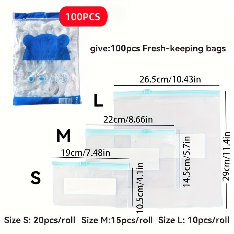 100 ta elastik yangi saqlash sumkasi va 45 ta muhrlanadigan oziq-ovqat saqlash sumkasi to'plami, oshxona tashkiloti uchun ideal. Ushbu sumkalar oziq-ovqat darajasida, ko'p funksiyali, qalin, muzlatgichda saqlashga mos va o'z-o'zidan muhrlanadigan.