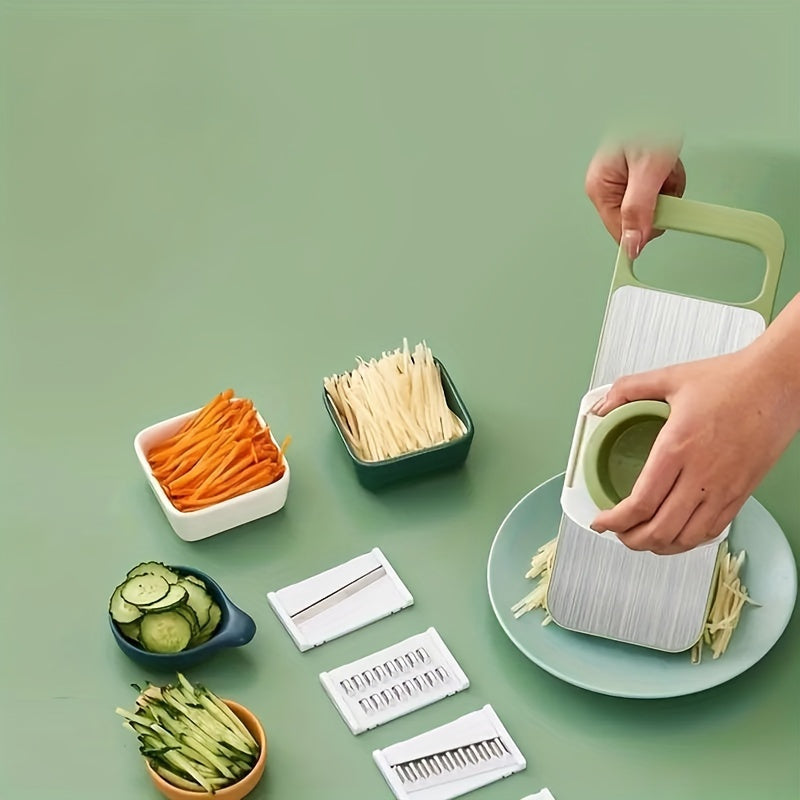 7-Piece Stainless Steel Vegetable Slicer and Grater Set with Replaceable Blades and Storage Container