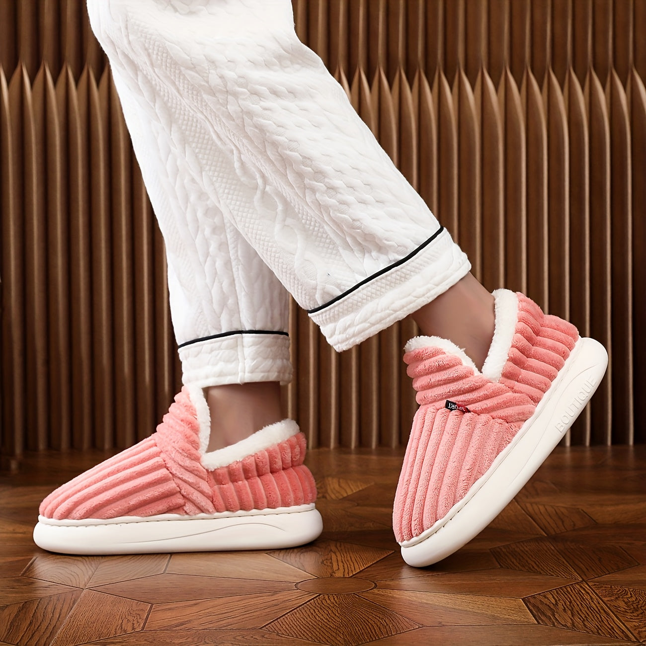 Women Thick Solid Color Winter Shoes Plush Lined Anti-Slip EVA Indoor Outdoor