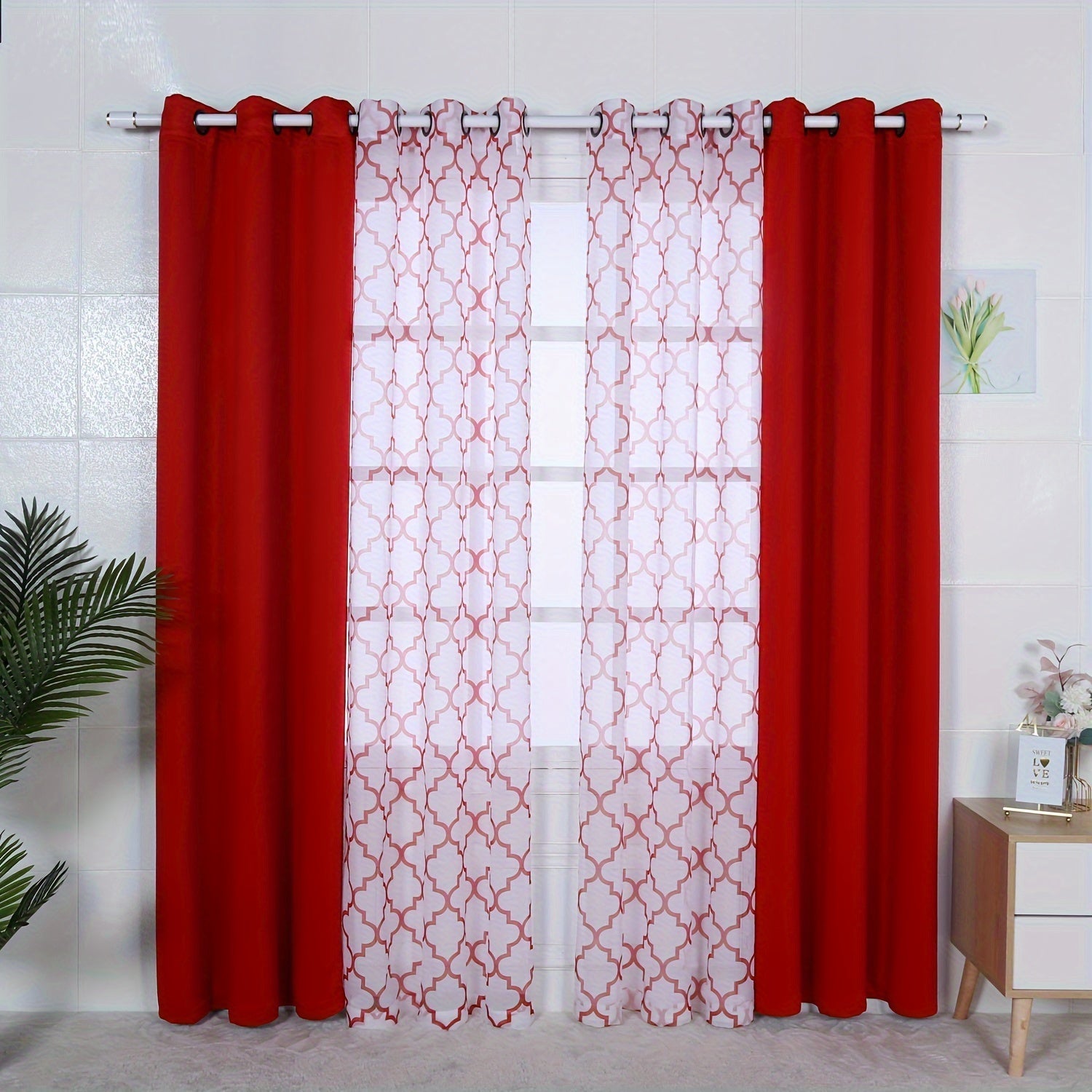 Blackout Curtains and Sheer Panels Set with Snowflake Pattern Indoor Window Decor