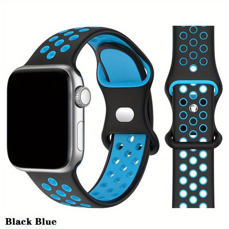 Breathable Silicone Sport Watch Band for Apple Watch 38mm-45mm Compatible with Series SE/8/7/6/5/4/3/2 in Grey and Black