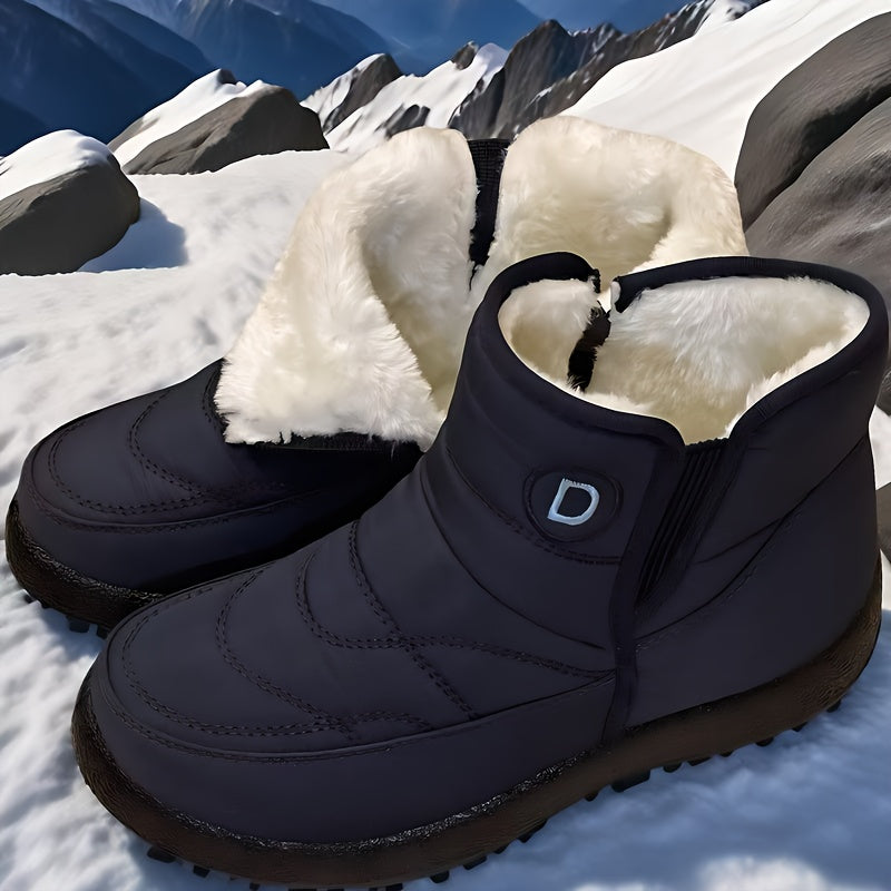 Plus Size Fleece-Lined Winter Boots Thick Plush Warm Outdoor Shoes