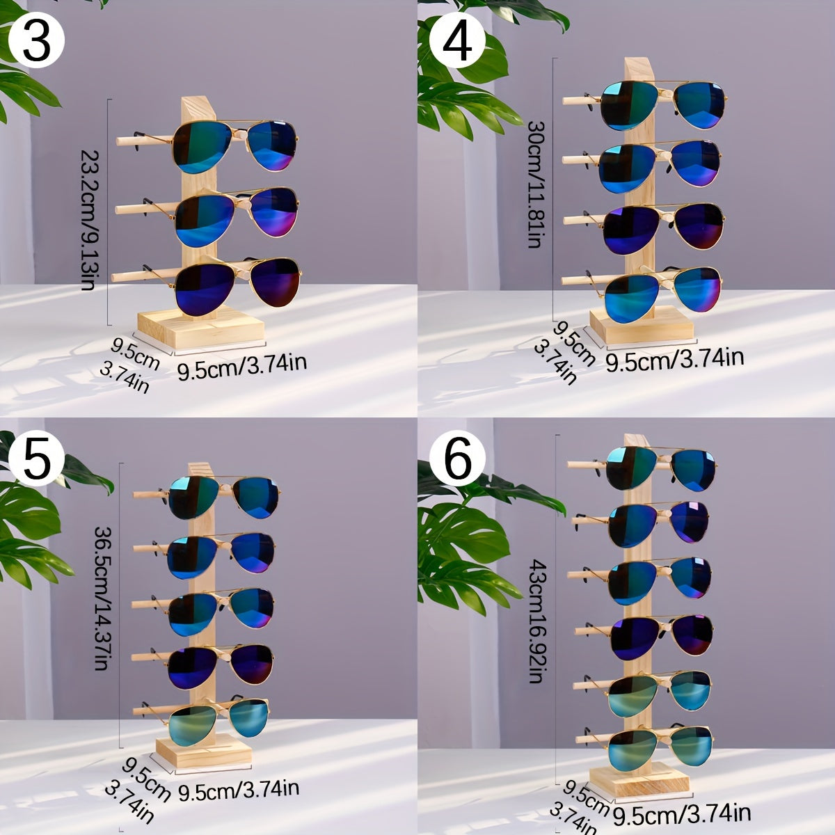 Wooden Eyeglass Display Stand with Removable Storage Rack for Men Women