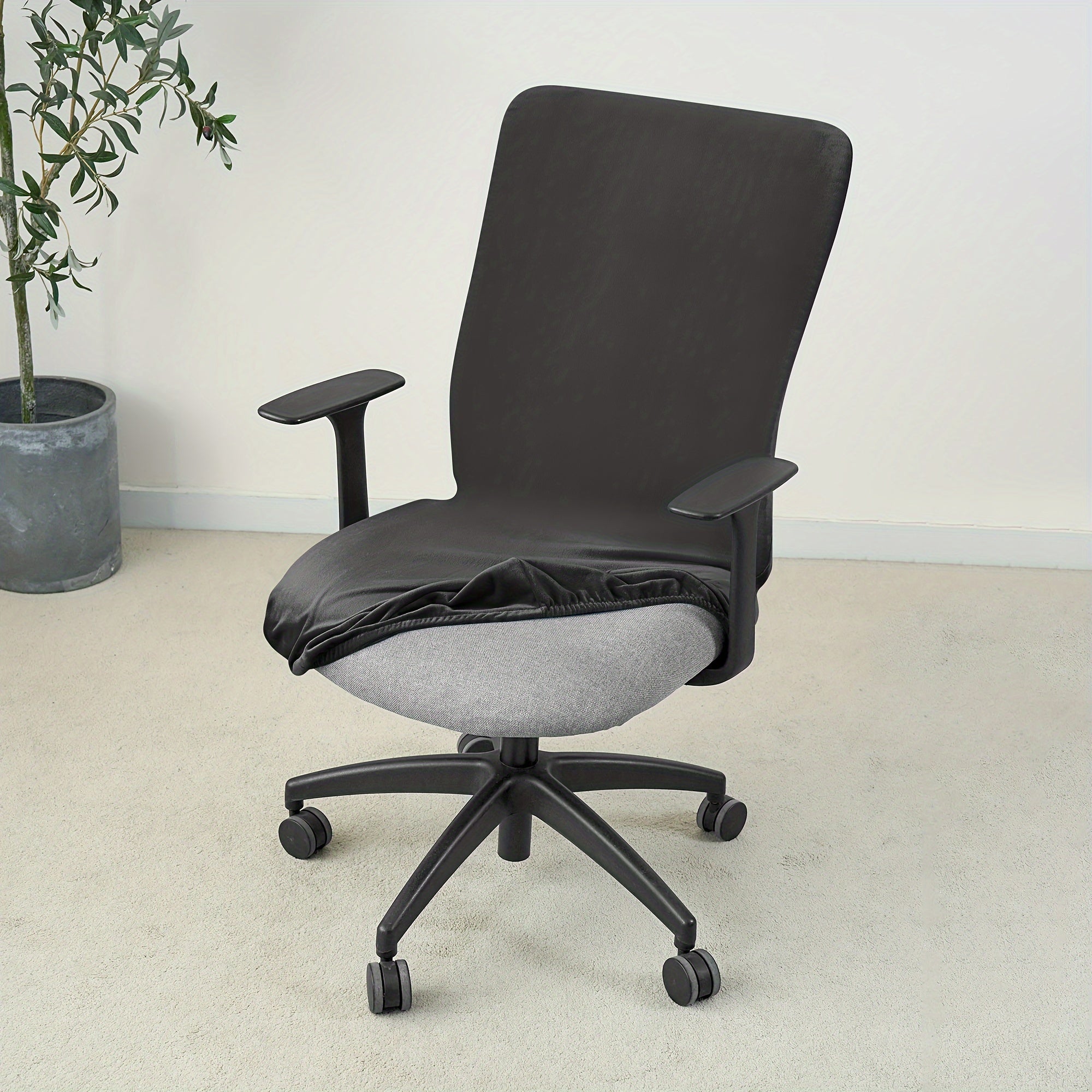 Silver Fox Velvet Office Chair Slipcover Elastic Band Stretch Protector Machine Washable