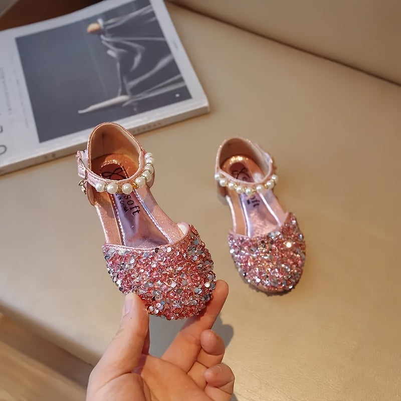 Baby Girl Sequin Pearl Sandals Fabric Low Top Hook and Loop Holiday Party