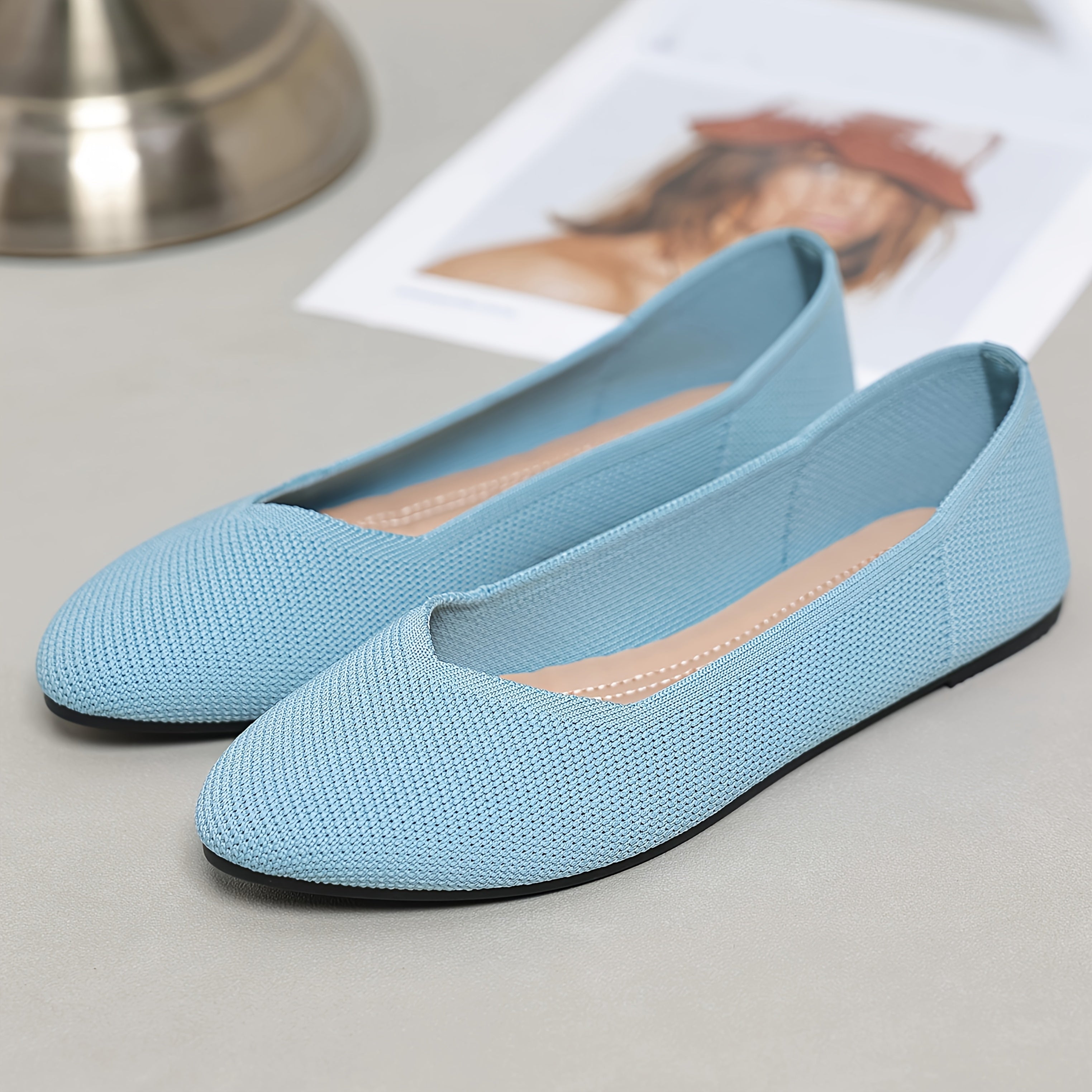 Women Knitted Slip-On Flats Breathable Casual Ballet Shoes