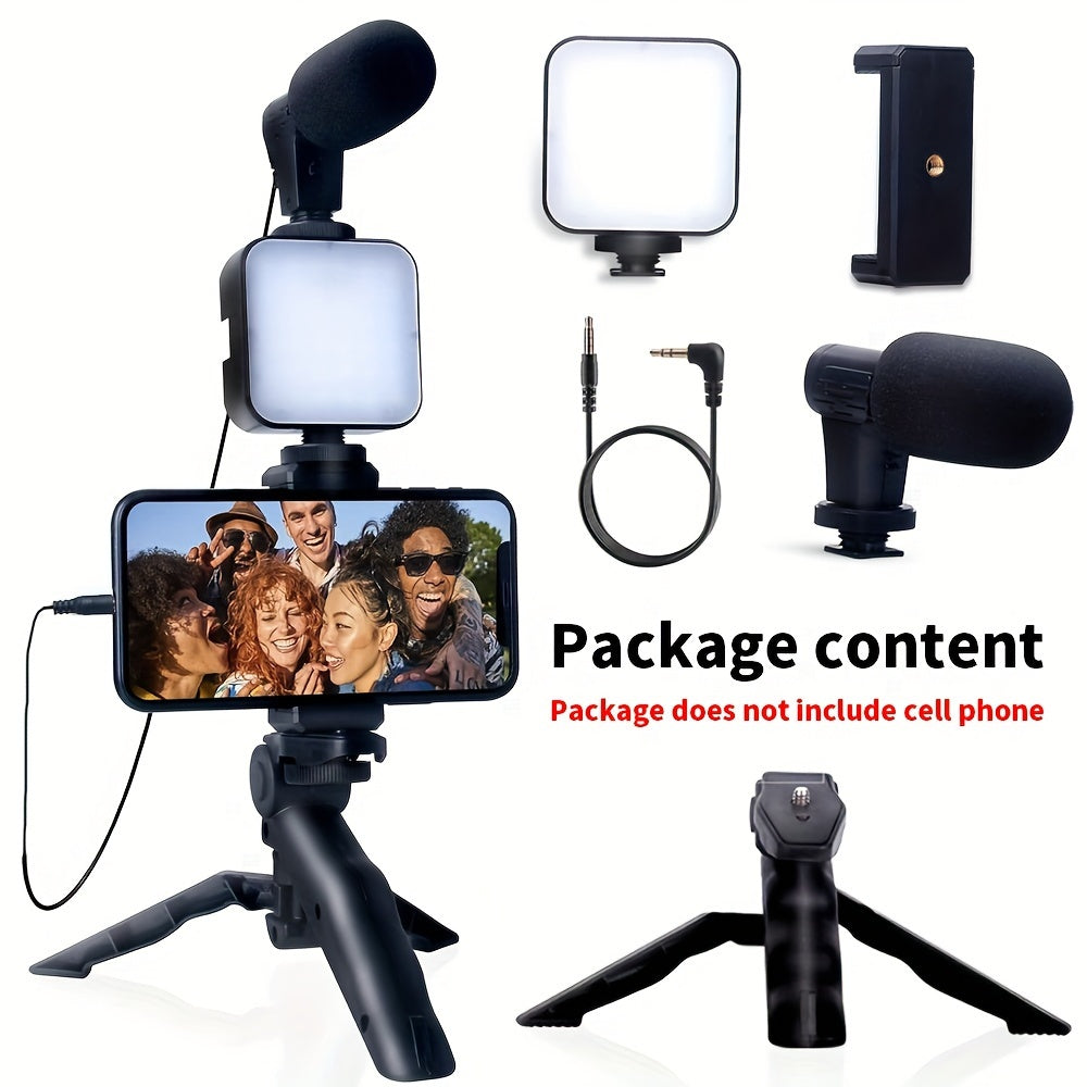 Beginner Video Blogging Kit for iPhone and Android with 10-Inch Tripod Microphone for Live Streaming and Vlogging