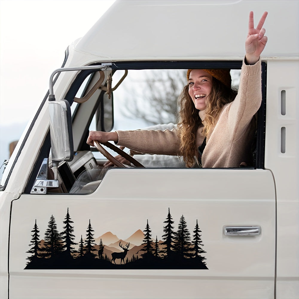 Wall Decal Pine Trees Deer Birds PVC Sticker for Home Office RV Car