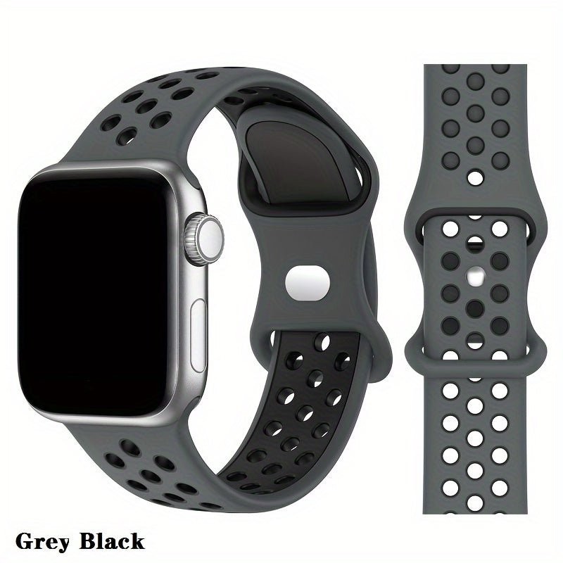 Breathable Silicone Sport Watch Band for Apple Watch 38mm-45mm Compatible with Series SE/8/7/6/5/4/3/2 in Grey and Black