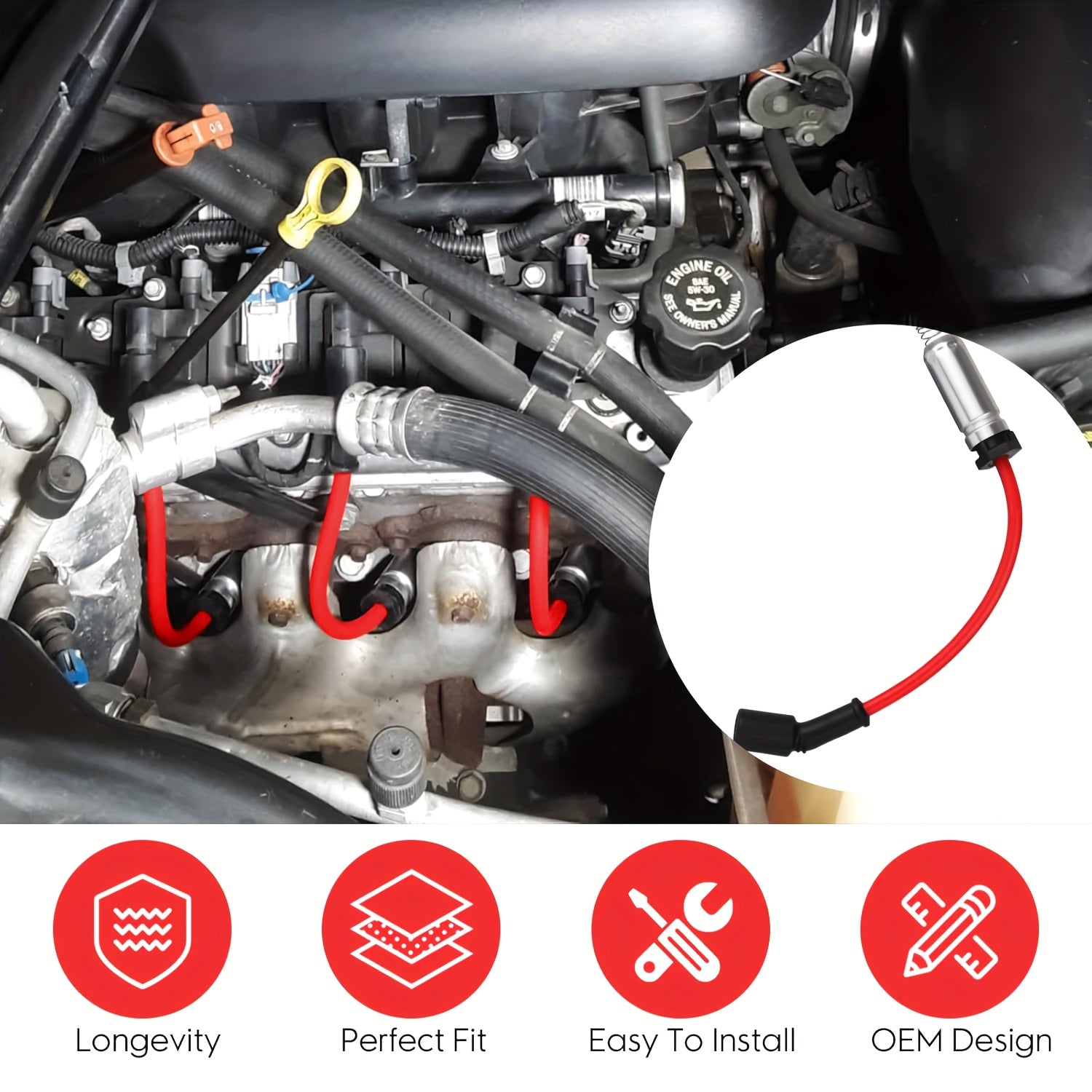 High Performance Spark Plug Wires Set for Chevy GMC Isuzu 4.8L 5.3L 6.2L