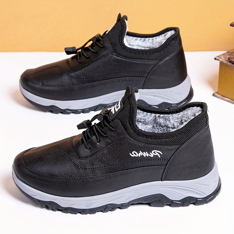 Men's Black Gray Fleece-Lined Slip-Resistant Winter Boots Rubber Sole Casual