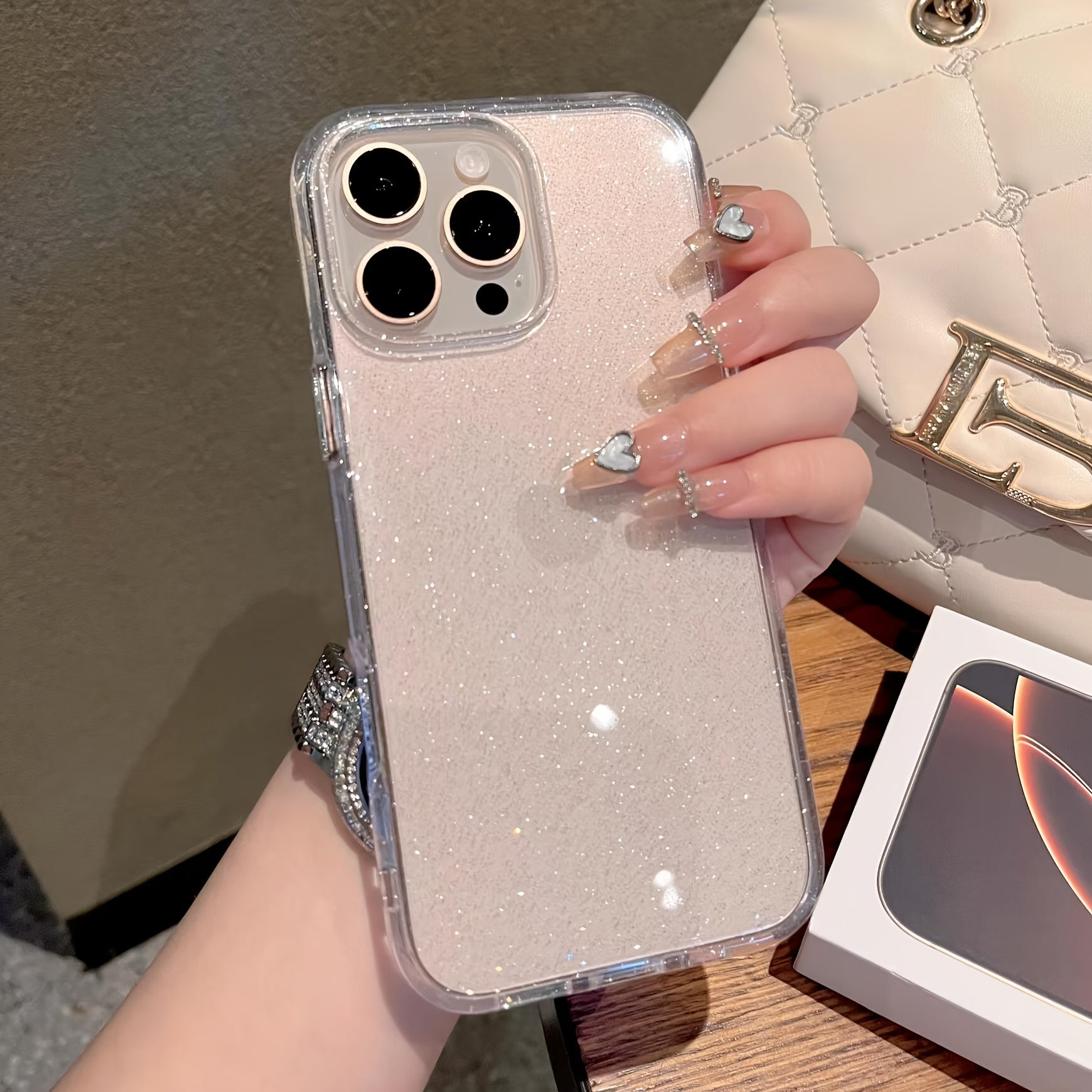 Clear Shockproof Sequin Phone Case for iPhone Models with Lens Protection