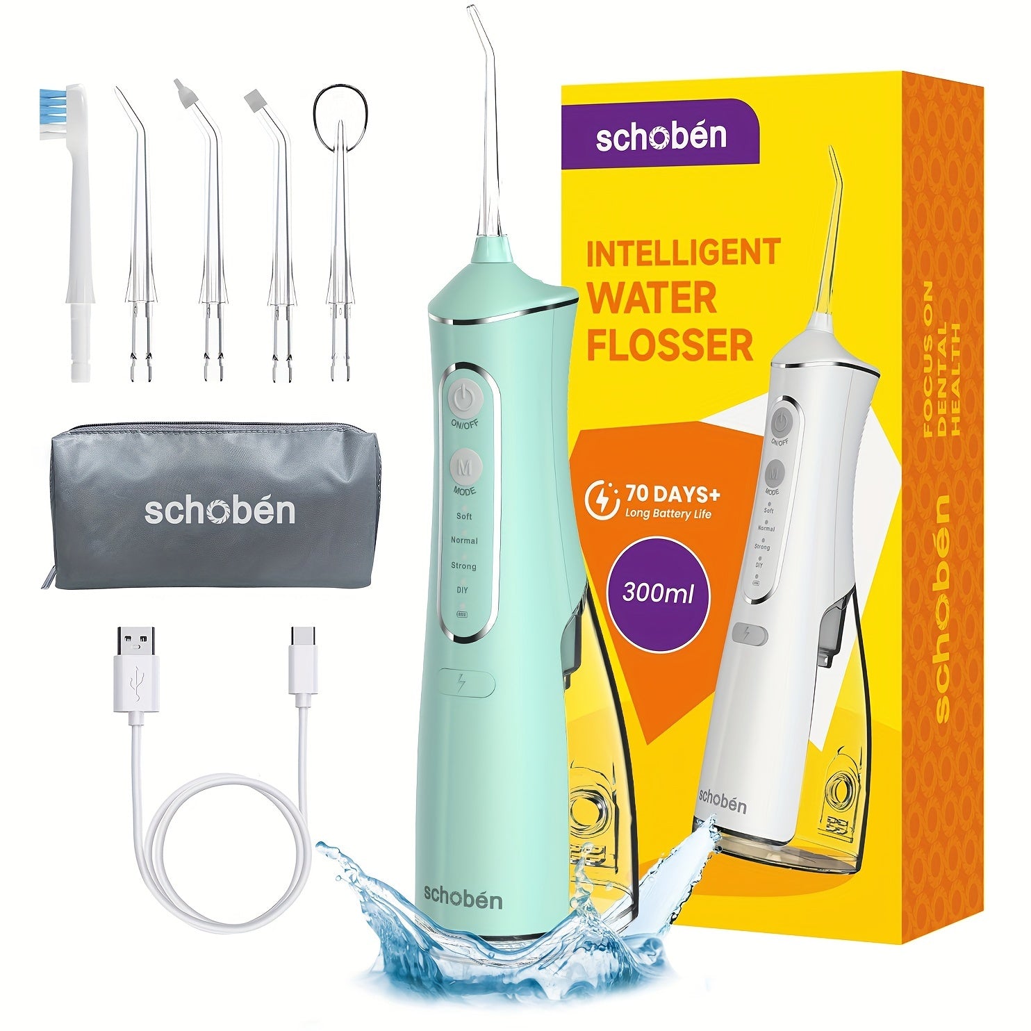 Hilo dental inalámbrico portátil, limpiador de dientes recargable, depósito de 300 ml