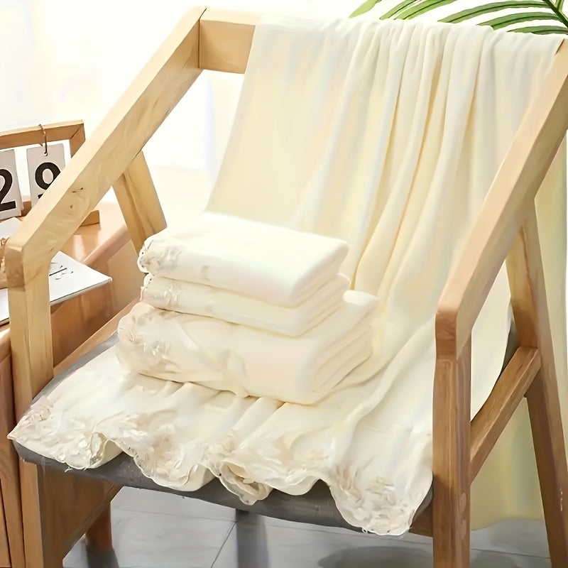 ZZBZZ Luks Mikrofiber Dantelli Sochiq - Uy hammomining zaruriy buyumlari uchun juda yumshoq, teriga do'st qo'l va hammom sochiqi, nozik qulflangan chet bilan.