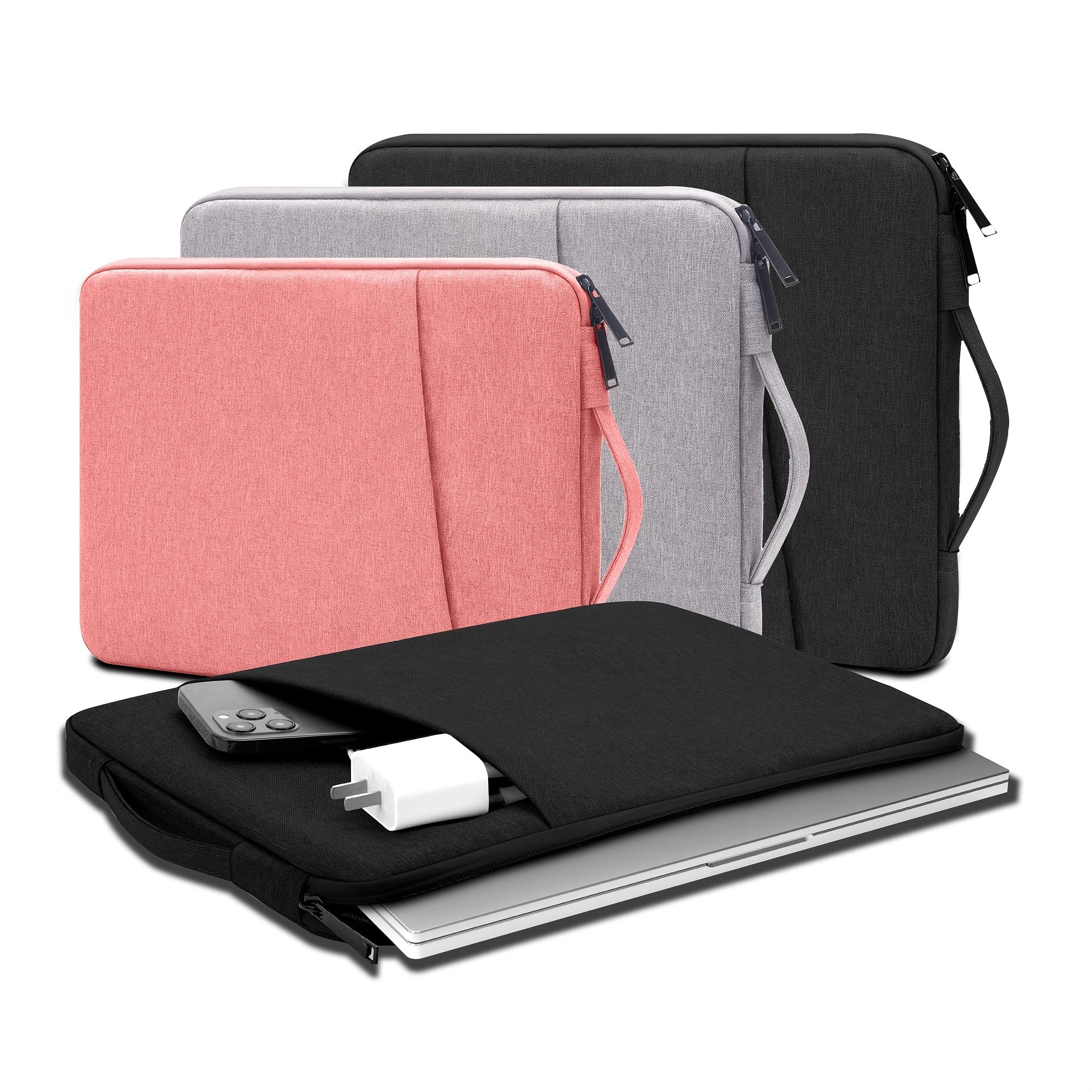Funda para portátil de lino compatible con TSA, para portátiles de 13-16 pulgadas en negro, rosa y gris