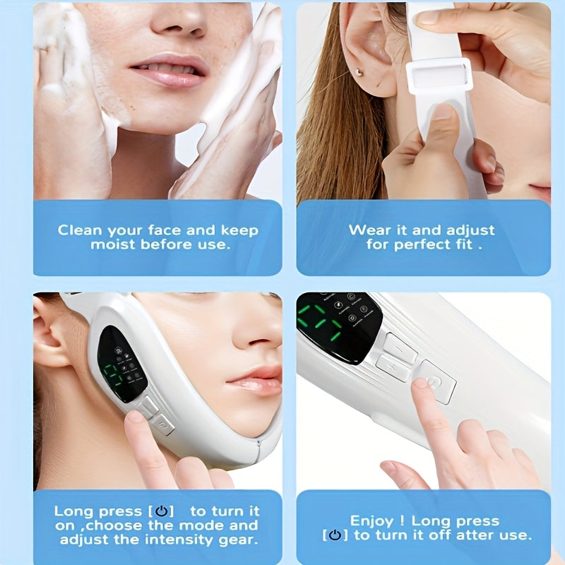 O'zgaruvchan rejimlar va intensivlik uchun masofadan boshqarish pultiga ega oq yuz massajchisi, USB orqali zaryadlanadigan, ergonomik dizaynga ega, ayollar uchun ideal sovg'a.