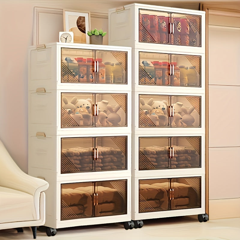 Складной пластиковый органайзер для хранения с дверцами и колесами для домашнего использования