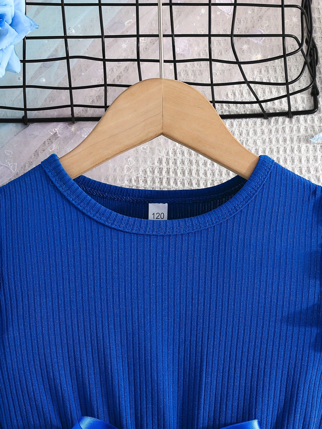 Girls Summer Butterfly Print Patchwork Dress with Belt and Sleeveless Ribbed Cuff Sleeves