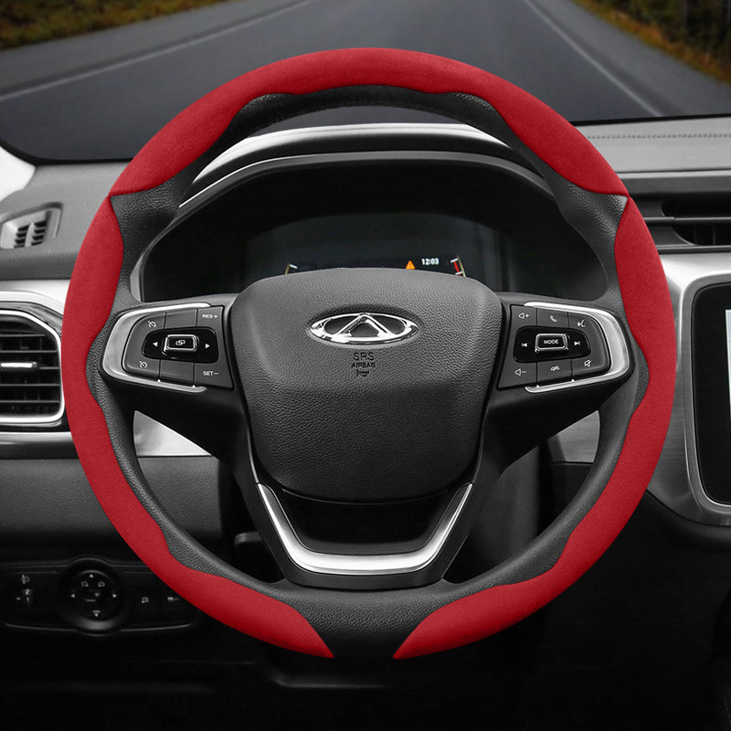 2PC Set Winter Velvet Anti-Slip Ultra-Thin Steering Wheel Cover Black Green Red Orange Brown