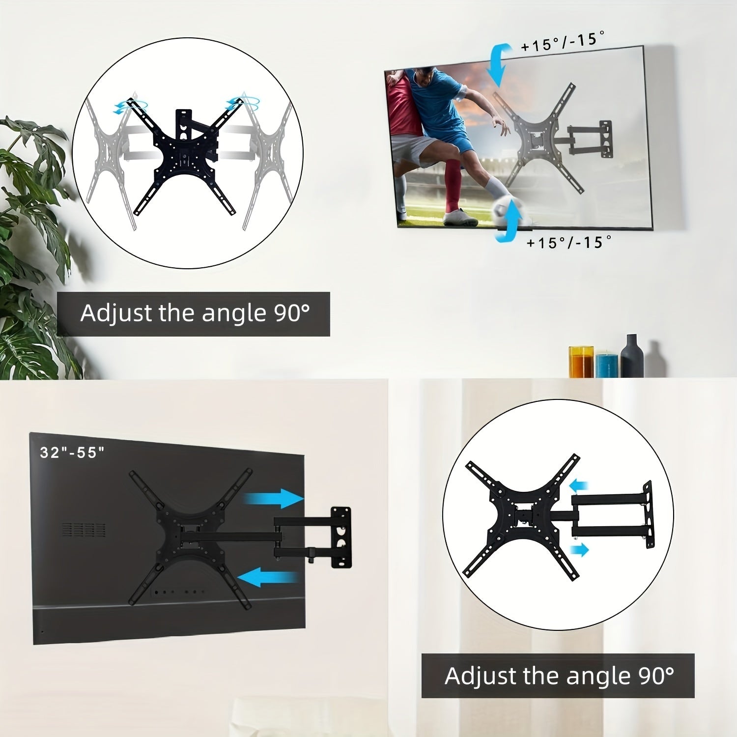 Black Full Motion TV Wall Mount for 14-55 Inch LED LCD Screens
