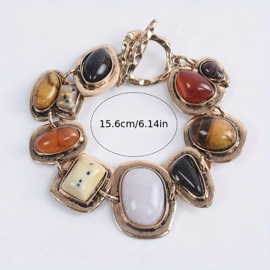 Gold-Tone Resin Bohemian Style Bracelet 19cm Length Jewelry for Daily Wear