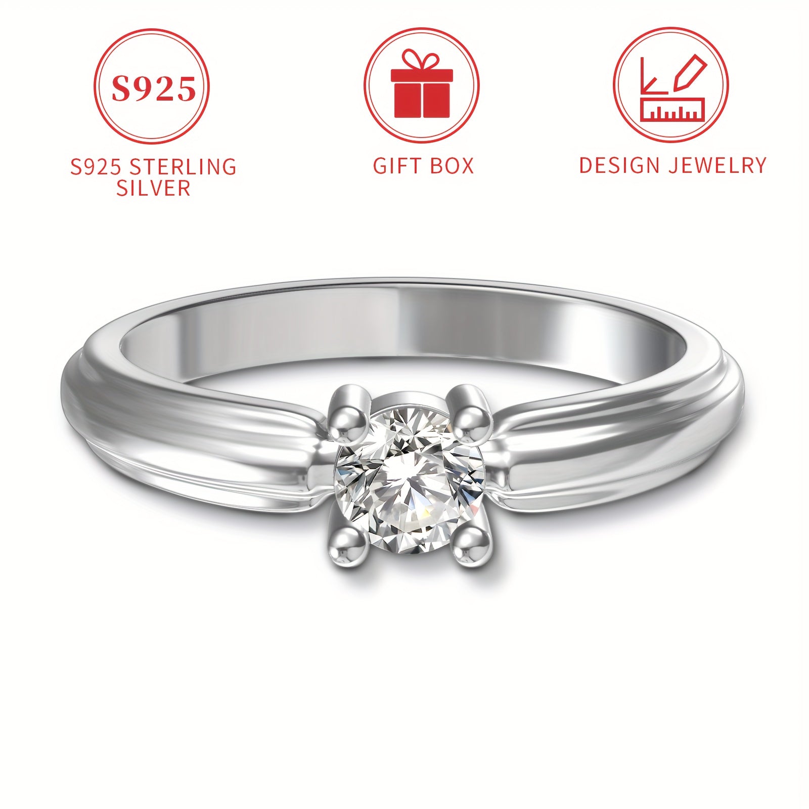 Sterling Silver Ring with Synthetic Zirconia Elegant Classic Jewelry for Daily or Special Occasions
