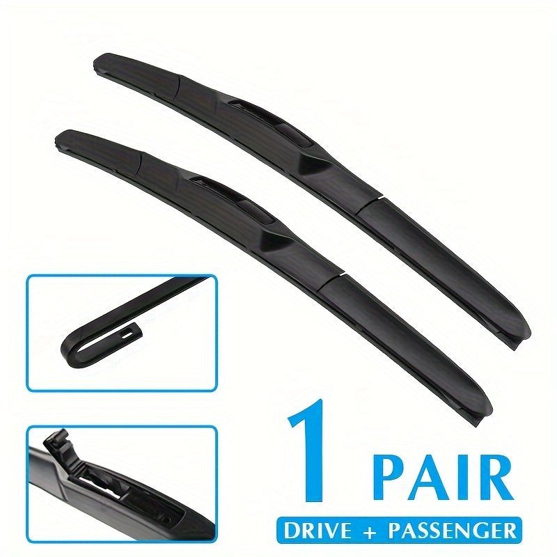 Car Wiper Blades Pair for Front Windshield, U Hook Hybrid, 2005-2020