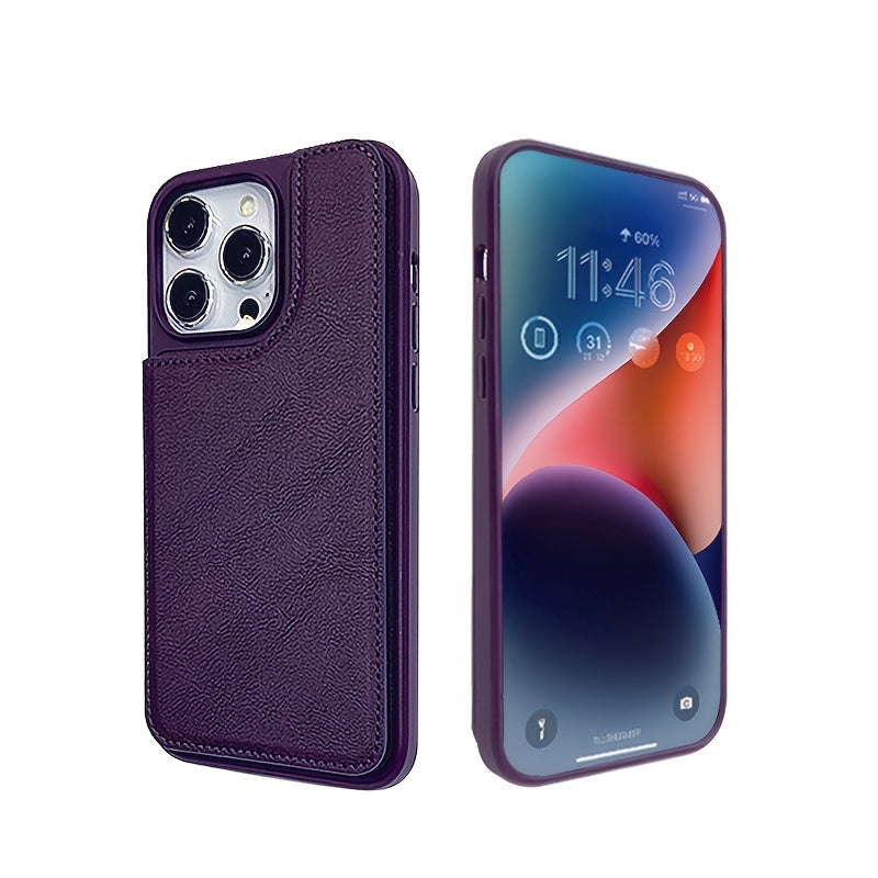 Faux Leather Phone Case with Card Wallet Magnetic Button for iPhone Models