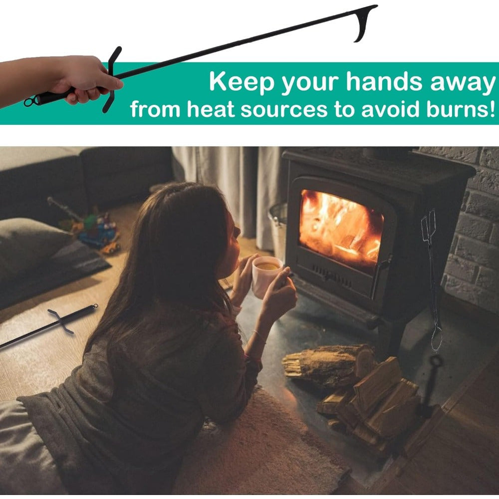 Durable Firepit Tool Set with Heat-Resistant Tongs and Steel Poker for Indoor Outdoor Use