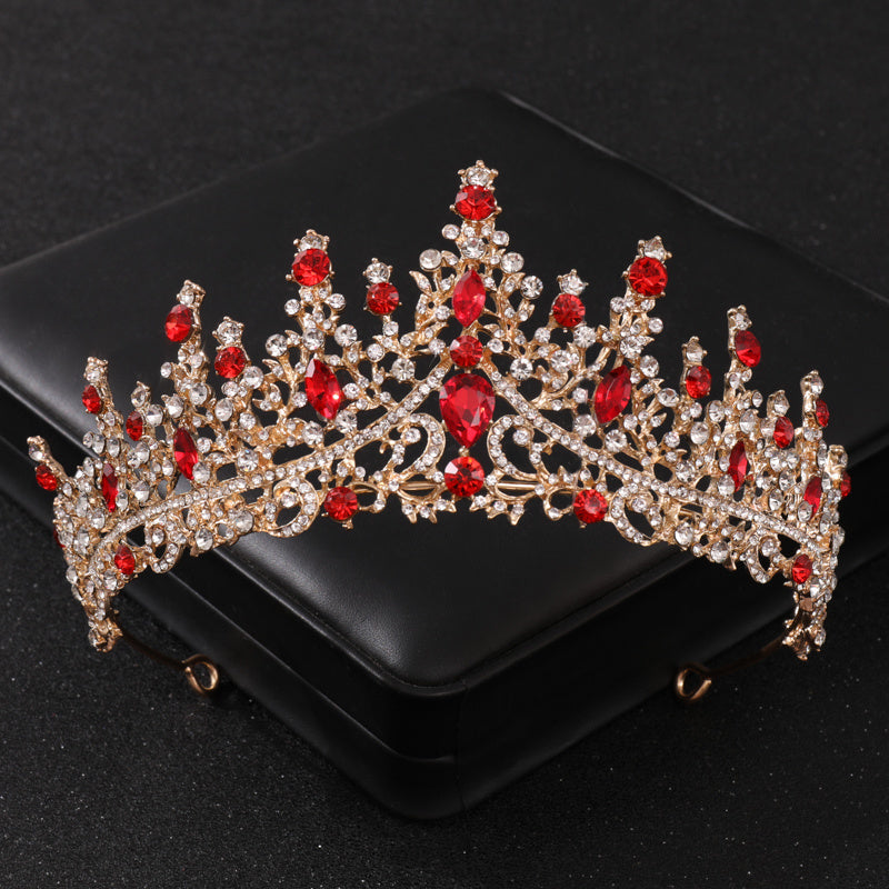 Red Crystal Tiaras for Women Prom Bridal Rhinestone Wedding Hair Accessories Crown