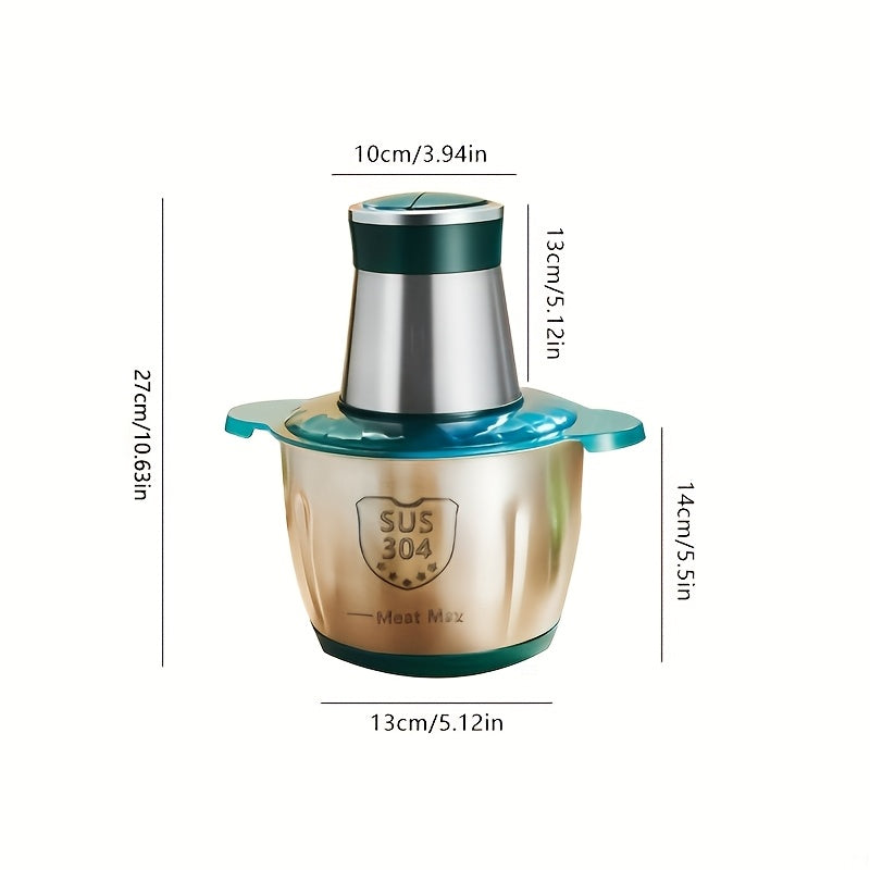 2 tezlik, 4 ta bi-balandlikdagi zanglamaydigan po'latdan yasalgan pichoq bilan kuchli Oziq-ovqat protsessori va go'sht maydalagich, sabzavotlar, piyoz va sarimsoq uchun. Shisha yoki zanglamaydigan po'lat variantlar bilan EU rozetkasi mavjud.