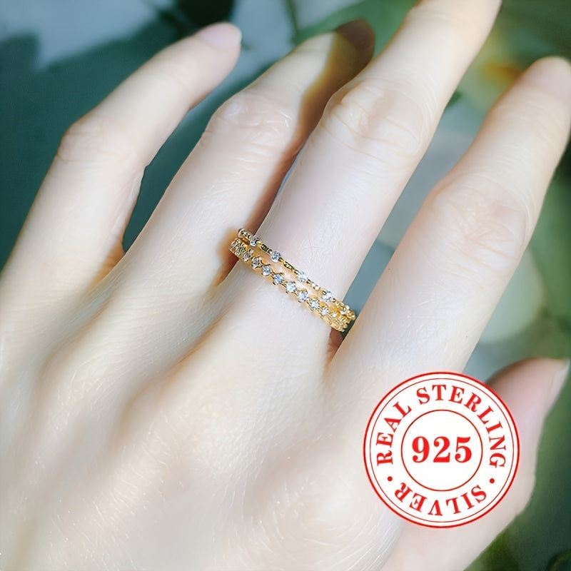 Sterling Silver Stackable Rings Set of 3 with Cubic Zirconia for Women