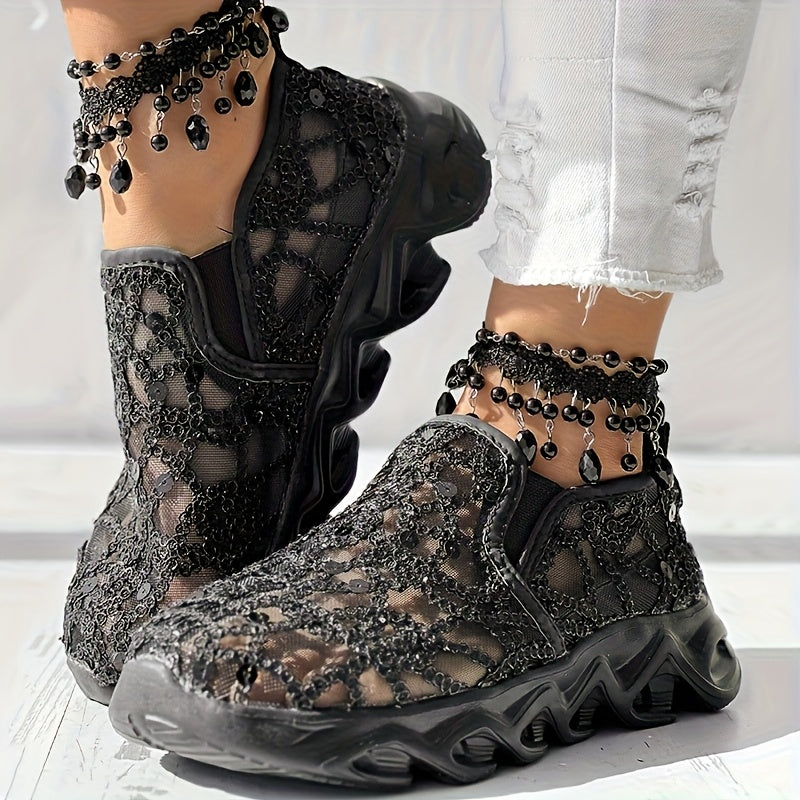 Women's Sequin Mesh Casual Shoes with Thick Soles