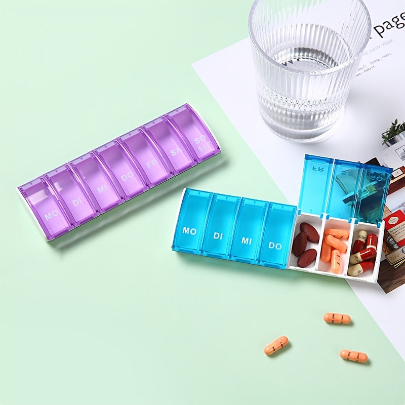 Portable Weekly Pill Organizer for Travel, 7 Compartments, Dividable