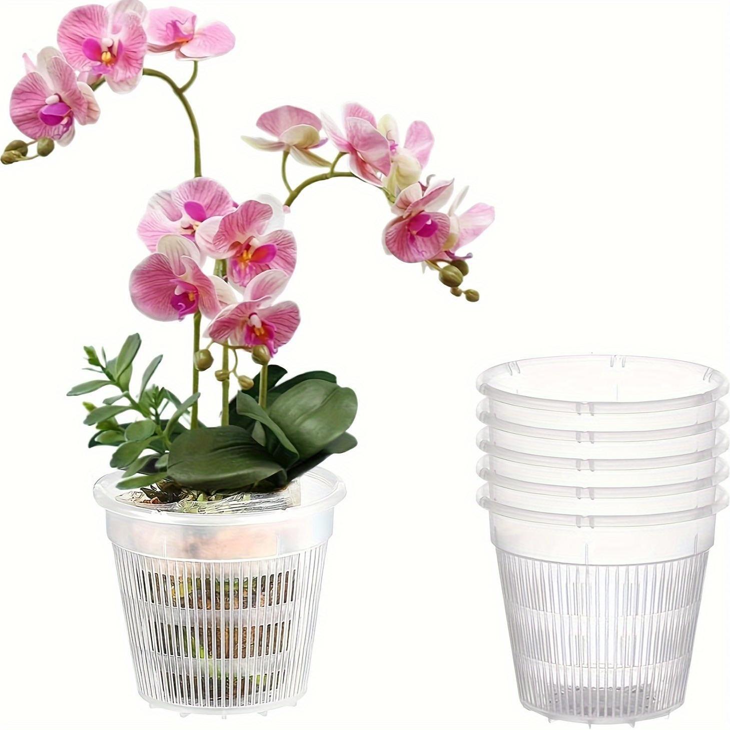 Set of 5 Transparent Plastic Orchid Pots with Drainage Holes and Slotted Design for Indoor and Outdoor Use