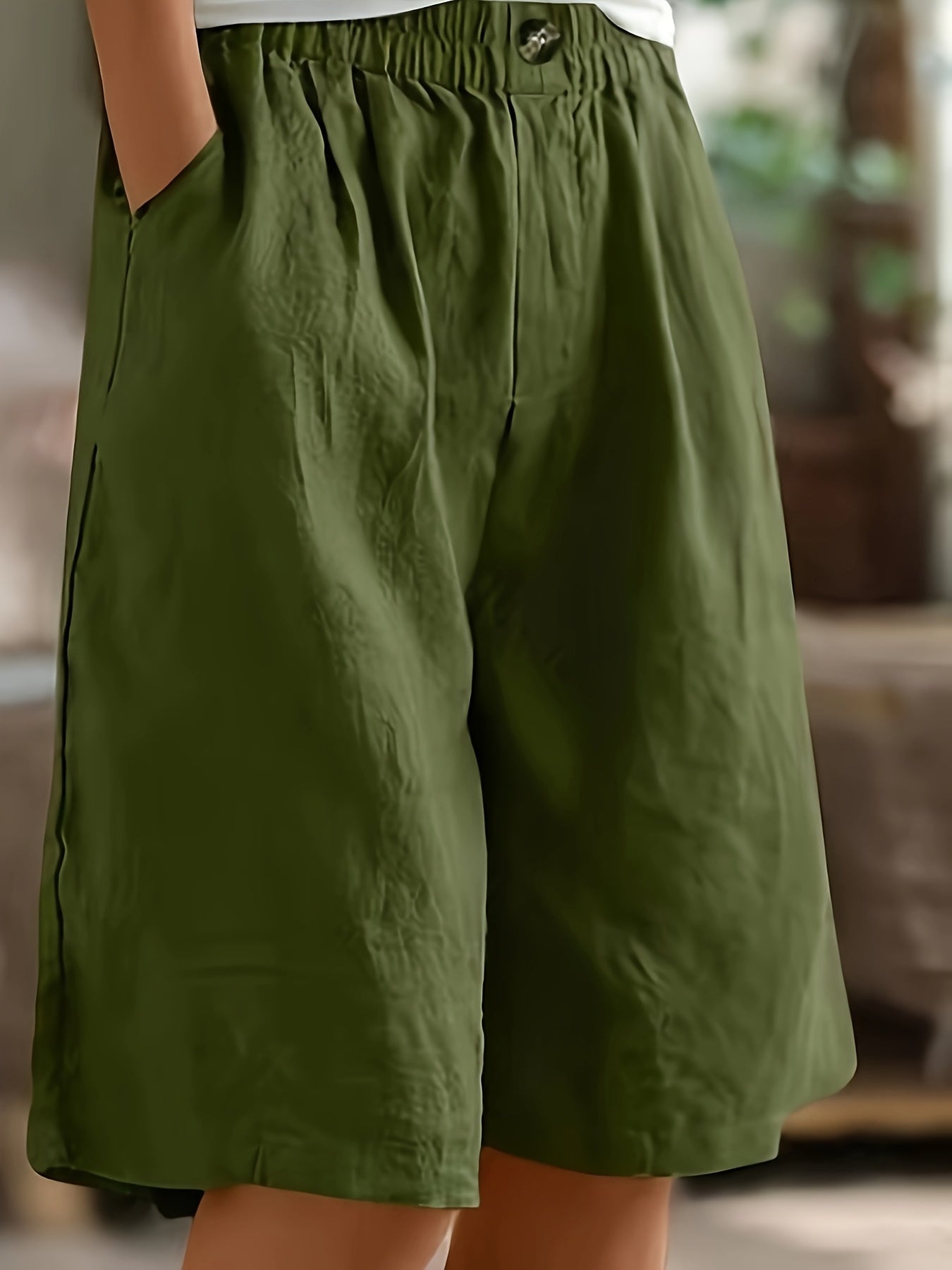 Women's Wide-Leg Bermuda Shorts Elastic Waist High-Waisted Solid Summer Casual